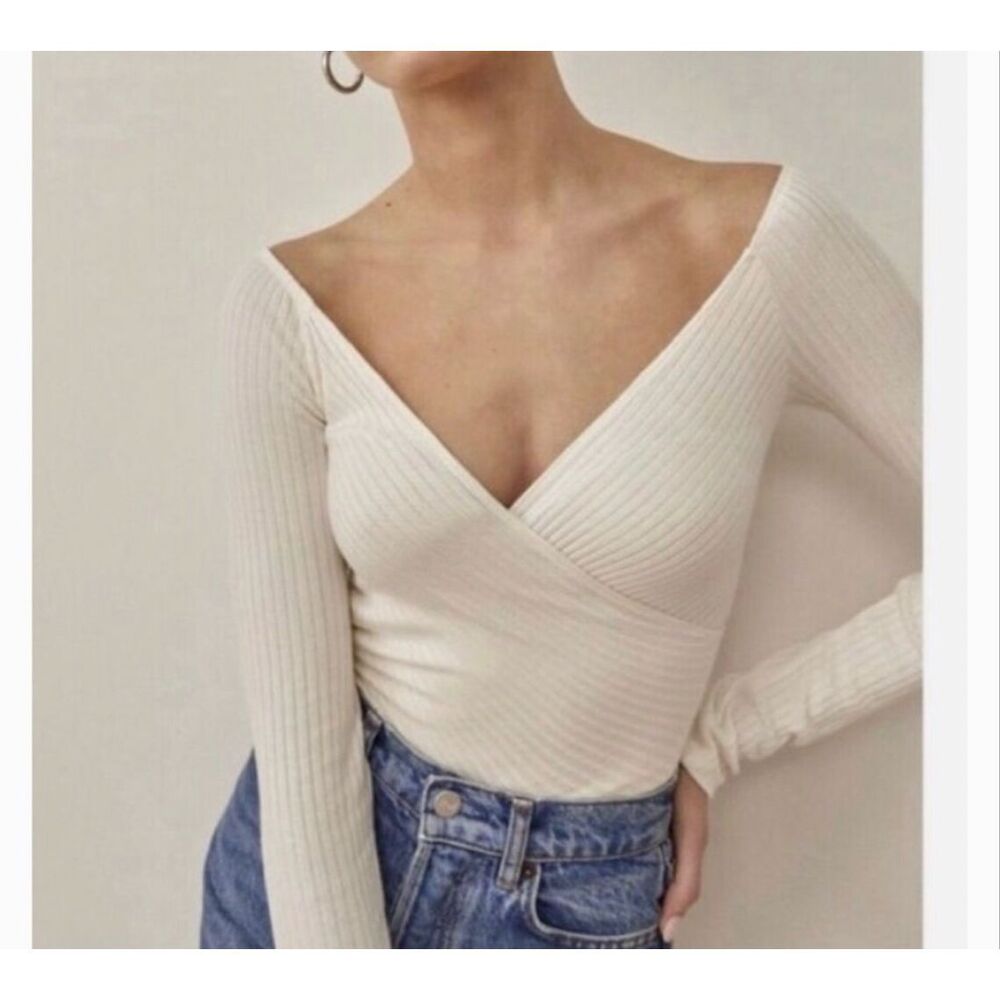 Reformation Crossover Ribbed Minnie Top Ivory Size Small NWT Excellent new